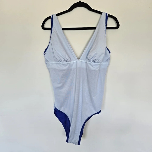 DKNY Plunging Blue Colorblocked One-Piece Swimsuit‎ Size 16 - Picture 11 of 12